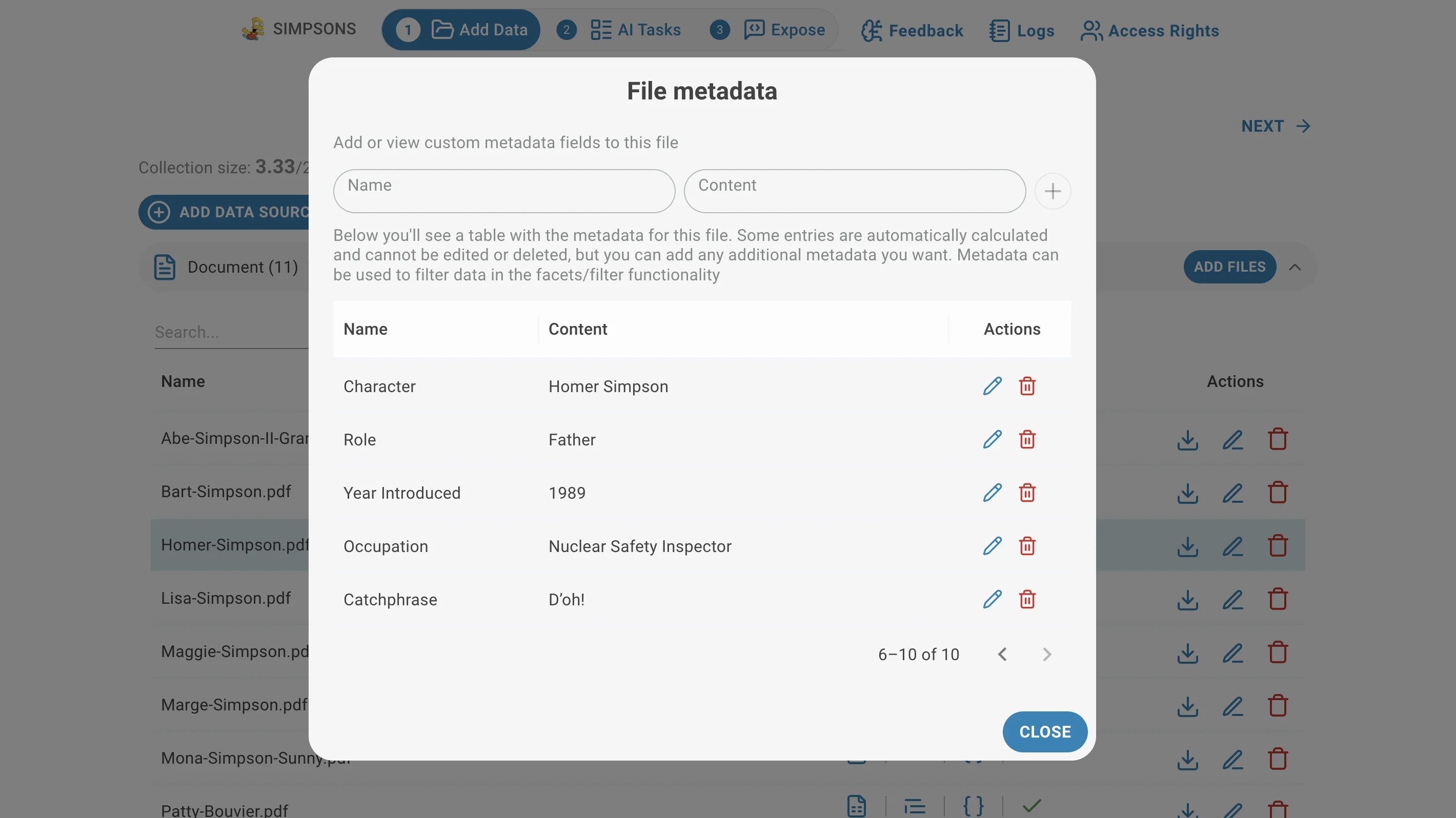 metadata list