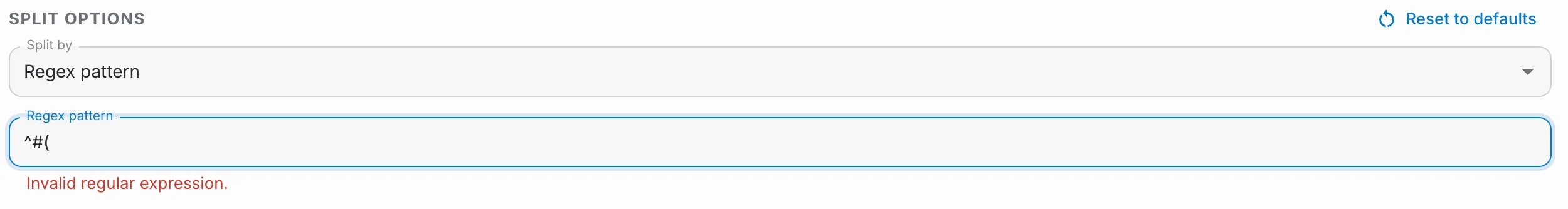 Feld Regex pattern mit dem Fehler zum ungültigen regulären Ausdruck