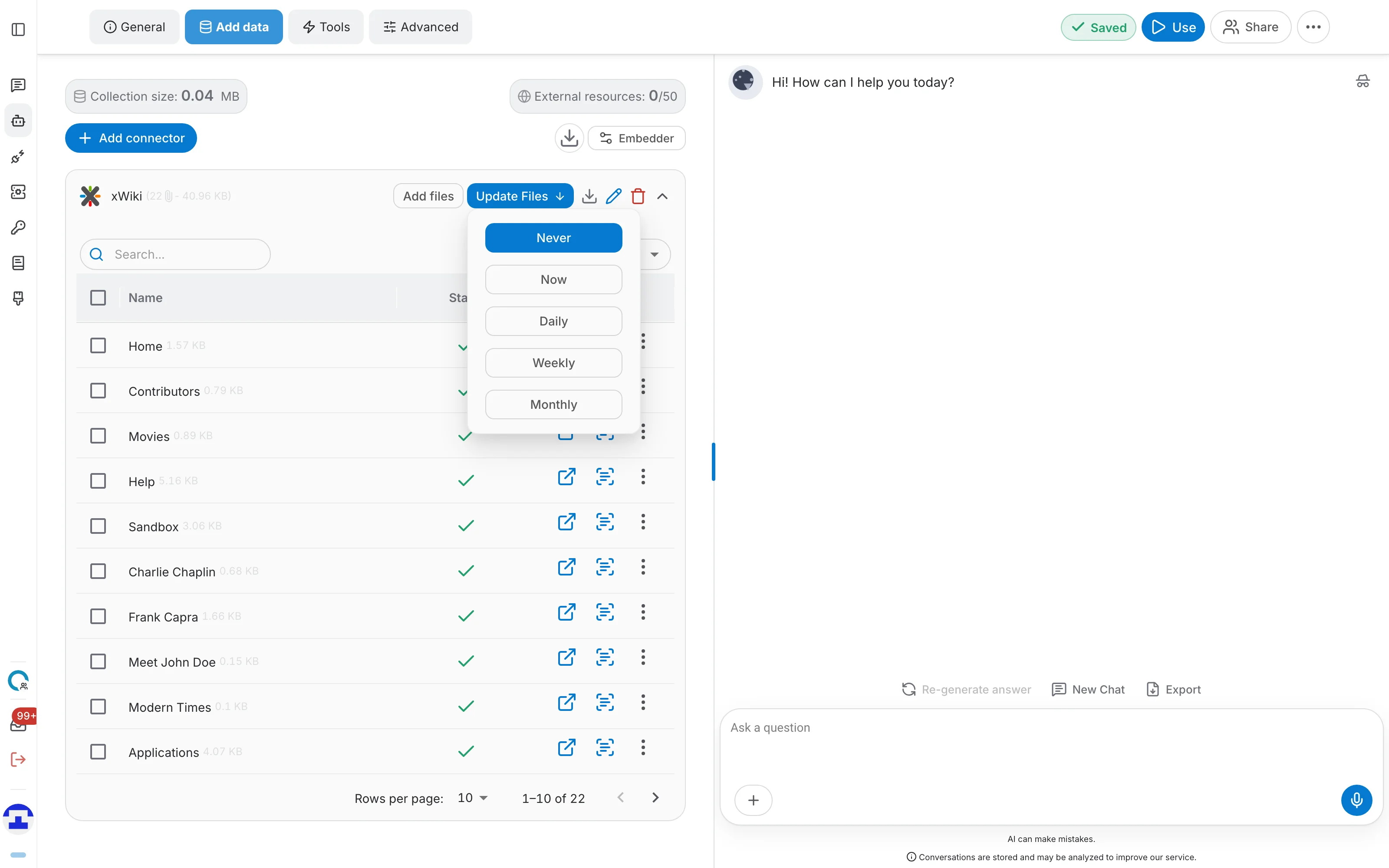 xWiki refresh schedule options