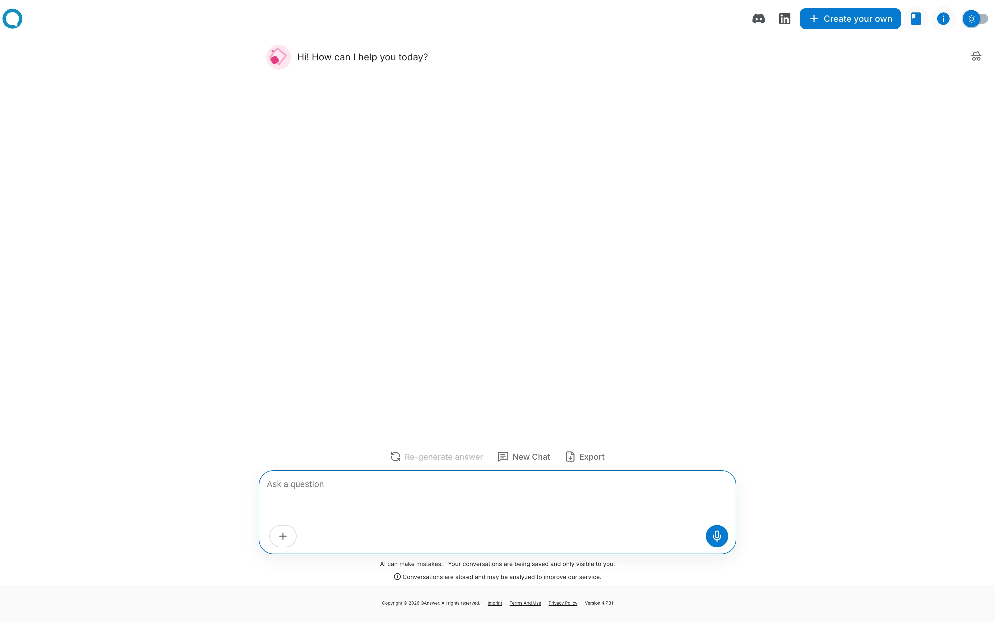 The public chat page for an assistant