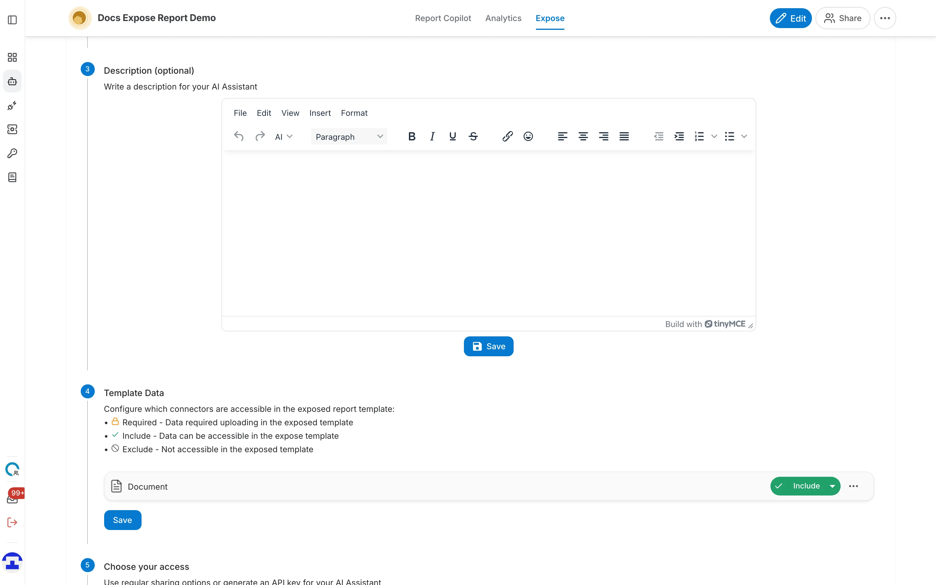 The Description step of the report generator guide