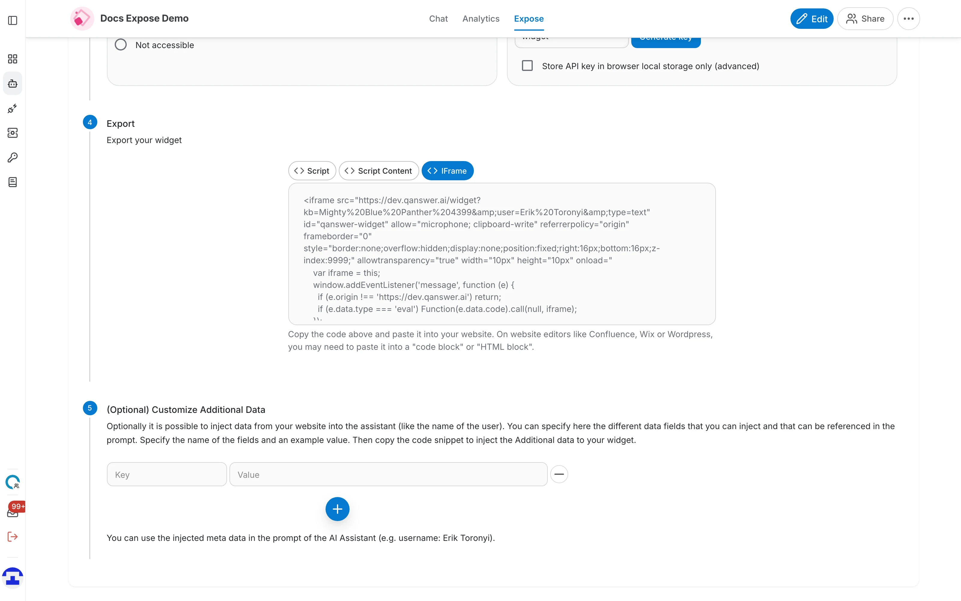 The IFrame snippet, an iframe embed of the widget