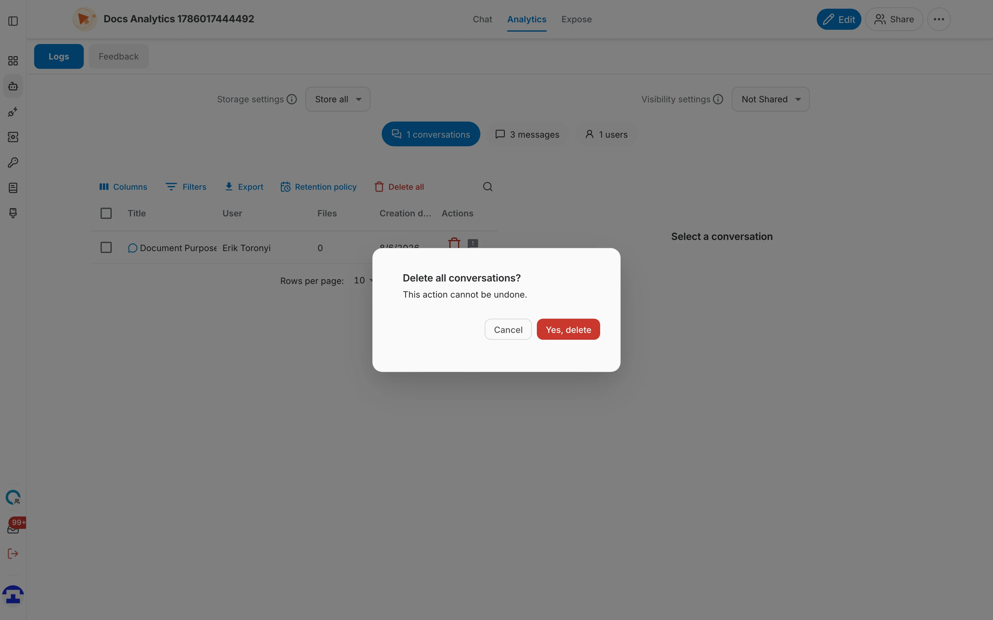 The delete conversations confirmation