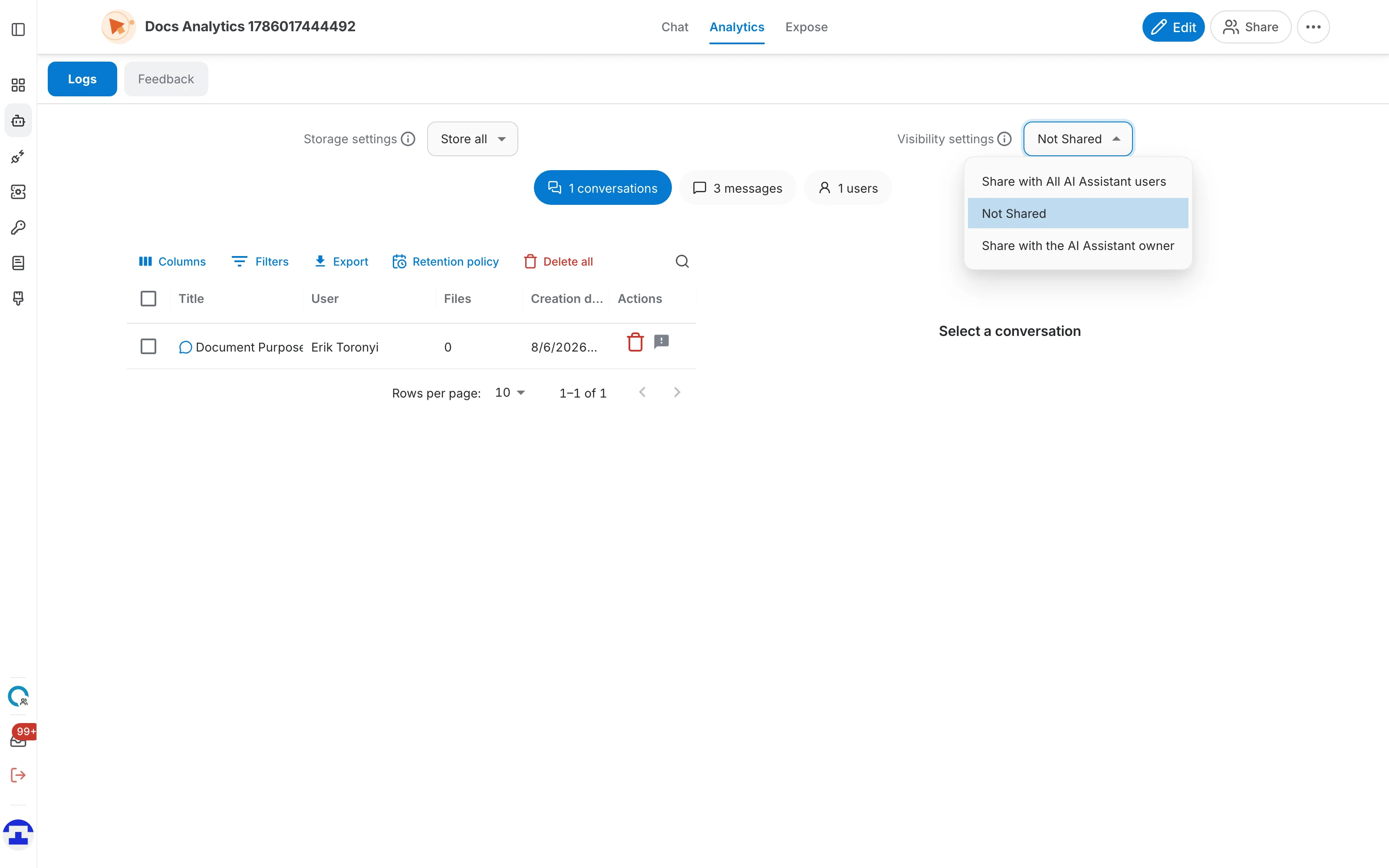 The Visibility settings dropdown