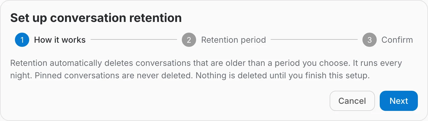 Step 1 of the retention setup, explaining how retention works